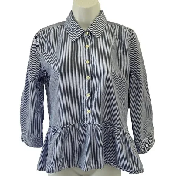 Trovata Birds of Paradis Shirt Womens Extra Small Button Front Peplum Striped - Picture 1 of 5